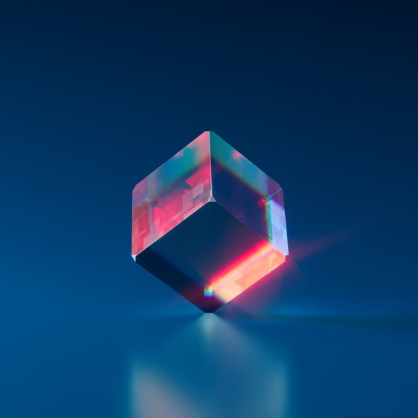 Photo: highlighted glass cube